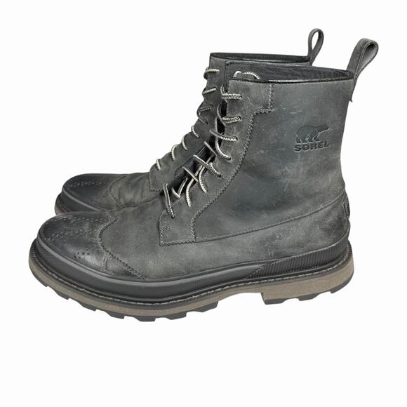 Sorel Men\'s Sz 8 Madson Gray Distressed Leather Wingtip Boots Lace Up Lug Sole
